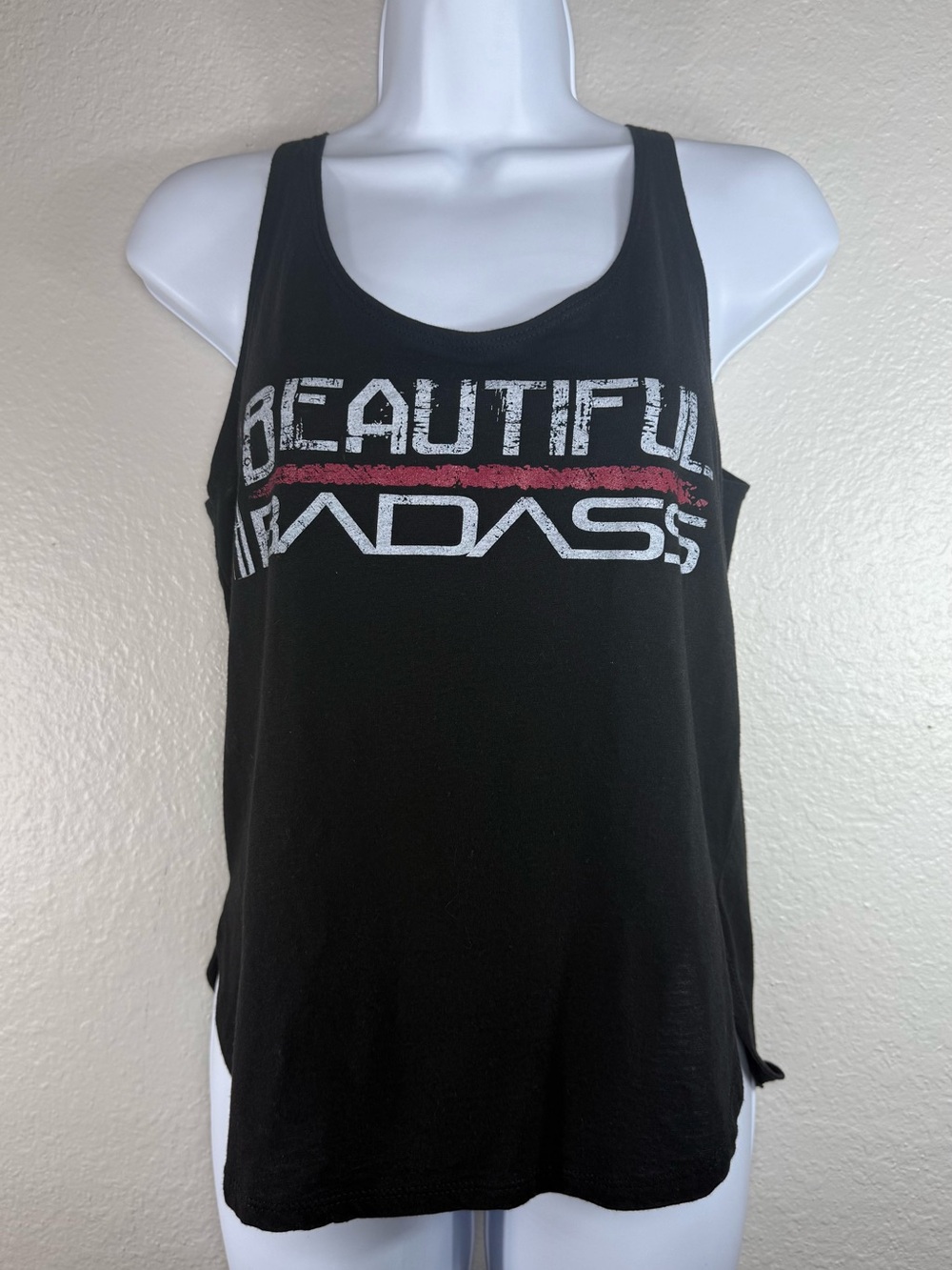 Grunt Style women’s “Beautiful Badass” black Racerback tank Size Medium